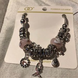 Silver charm Breast cancer bracelet